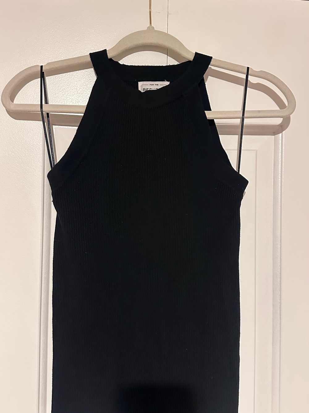 For The Republic Black Ribbed Halter Tank Top